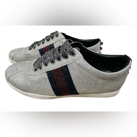 Gucci Falacer Glitter Fabric Leather Feline Head Web Sneaker Women